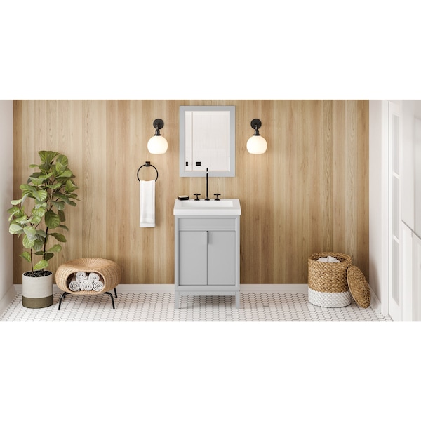 Jeffrey Alexander 24In. Grey Theodora Vanity, Lavante Cultured Marble Vessel Vanity Top, Integrated Rectangle Bowl VKITTHE24GRLAR - main